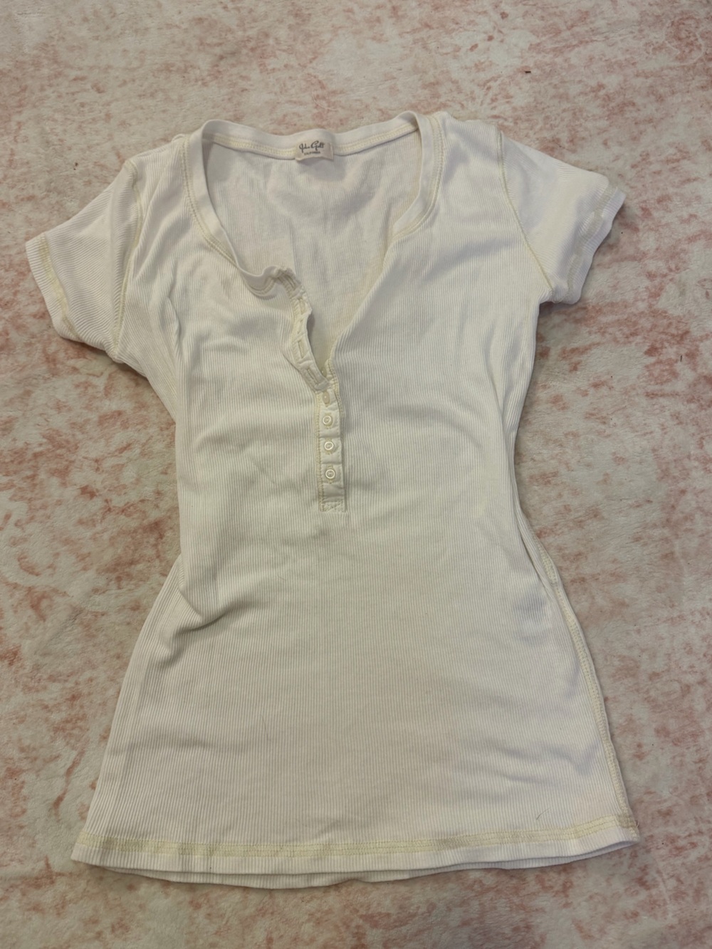 Brandy Melville Cream Ribbed Short Sleeve Henley Sleep Top